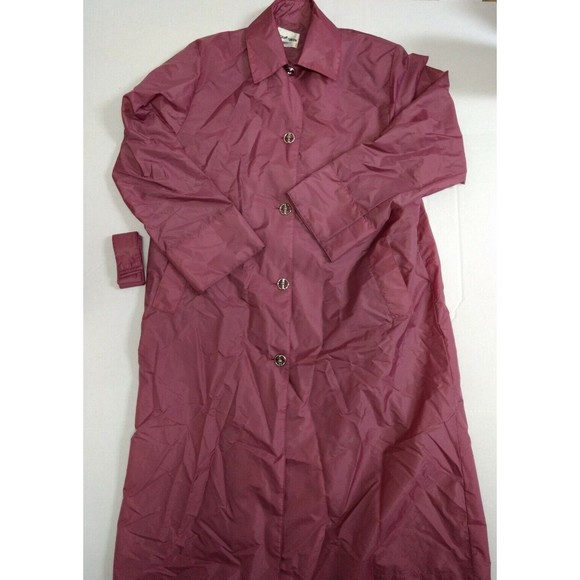 Vintage Aqua Sheen SZ M Raincoat Jacket Dusty Rose Long Sleeve Belted Button Up - Picture 1 of 5